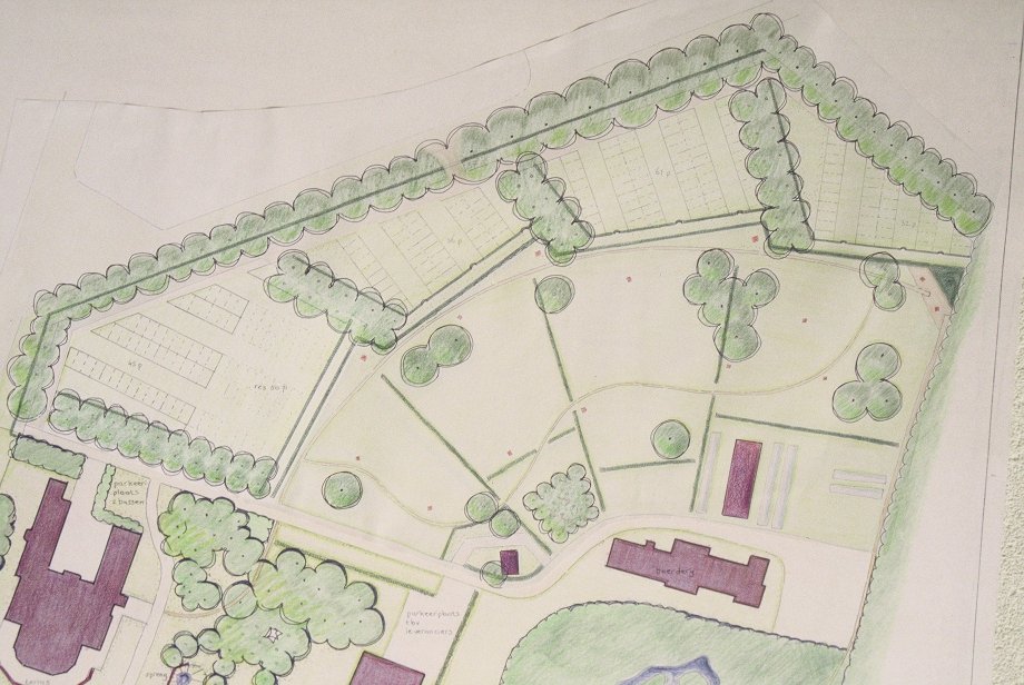 ontwerptekening van het achterterrein van Bronbeek in het renovatieplan