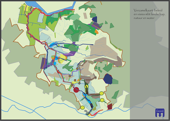 ontwerpkaart met groene en blauwe landschapsstructuren